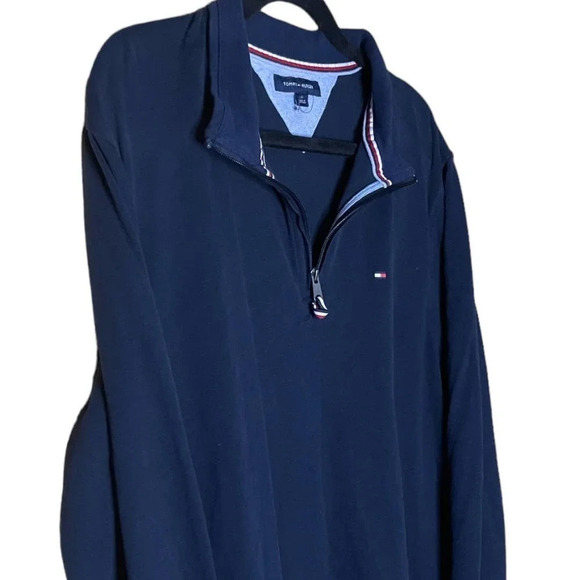Tommy Hilfiger Men's Navy Blue Sold Quarter Zip Pullover Sweatshirt Size L NWOT - Picture 3 of 8